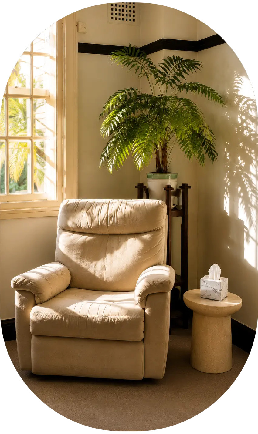 psychology-consultation-room-sydney Comfortable consultation room at Macquarie Street Psychologists